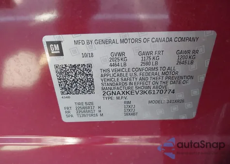 2019 Chevrolet Equinox Lt from USA, damaged, VIN 2GNAXKEV3K6170774